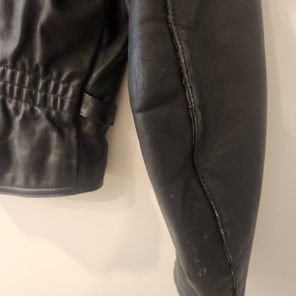 Vintage Bullskins Black Leather Jacket Biker Rocker Motorcycle Moto Womens 14 - Picture 12 of 16